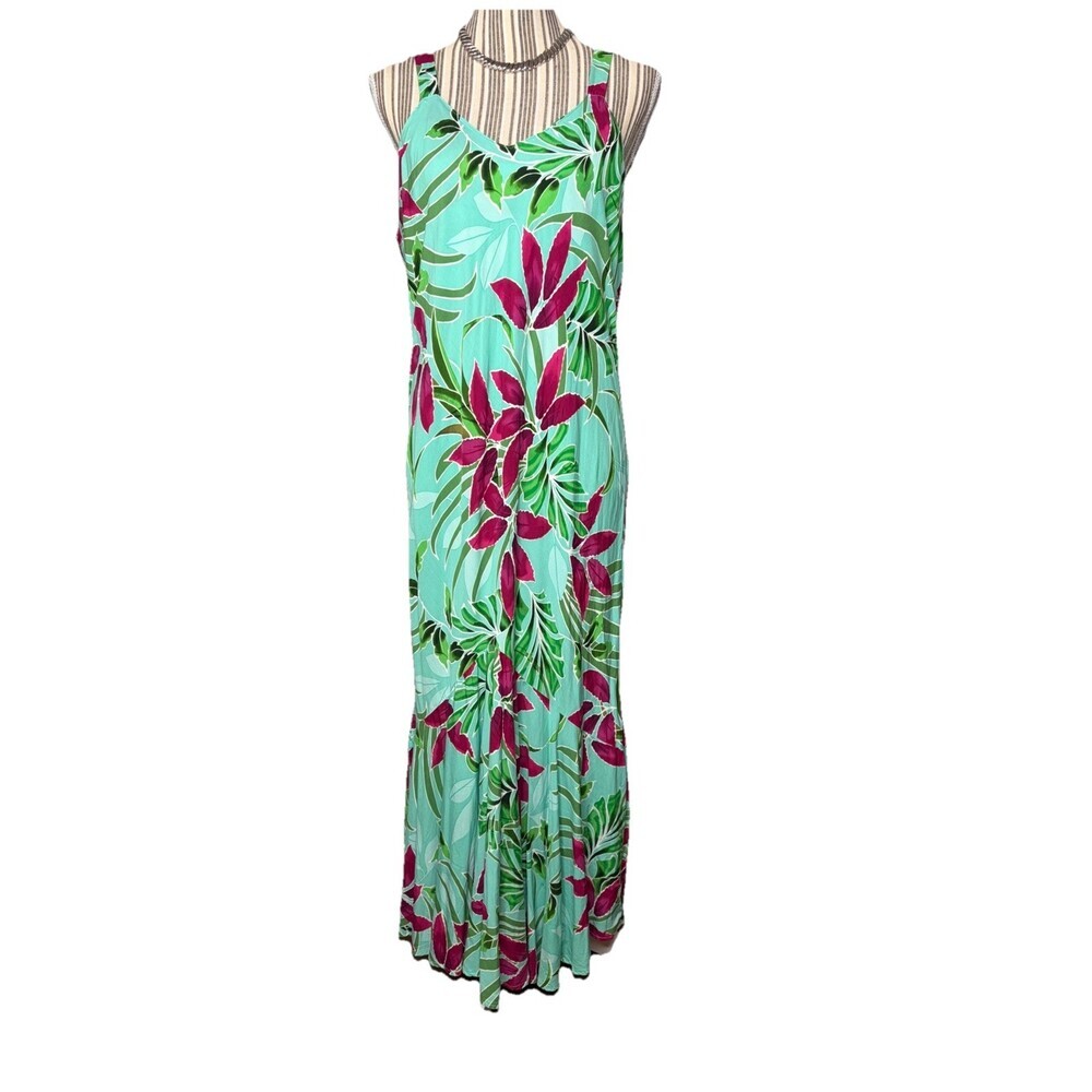 Puanani Dress LARGE Magenta Turquoise Hawaiian Mermaid Cut Beach Resort Lounge